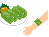 (Fig.4) A piece of Konjac Sashimi accidentally fell onto the arm