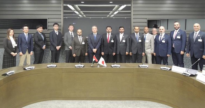 (photo-1) Delegates lead by Major General Dr. Abdelqudous Abdelrazaq Al-Obaidli, Chairman of the EIPA (8th from the left) meet JPO Deputy Commissioner KATSURA (7th from the left)