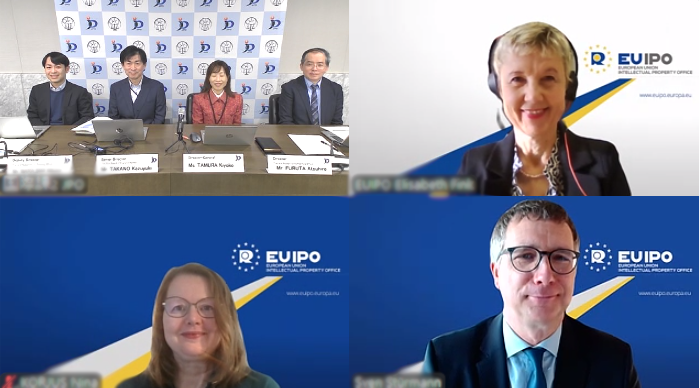 (Photo) Bottom right: Mr. Sven STÜRMANN, President of the EUIPO BoA;second from right, top left: Ms. TAMURA Kiyoko, Director-General of the TAD, JPO;third from right, top left: Mr. TAKANO Kazuyuki, Senior Director of the 35th Board of Trial and Appeal, TAD, JPO.