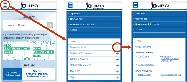 (Screen capture) the sub-windows for Smartphone users