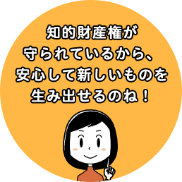 知的財産権が守られているから、安心して新しいものを生み出せるのね！