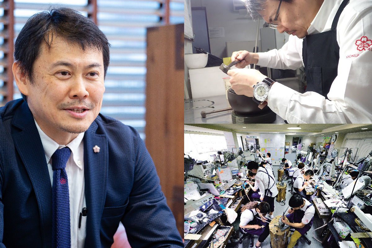 【左】髙橋正樹代表取締役の写真 【右上】髙橋代表自ら、試行錯誤を重ねて開発に携わっている写真 【右下】渋谷にある工房の写真
