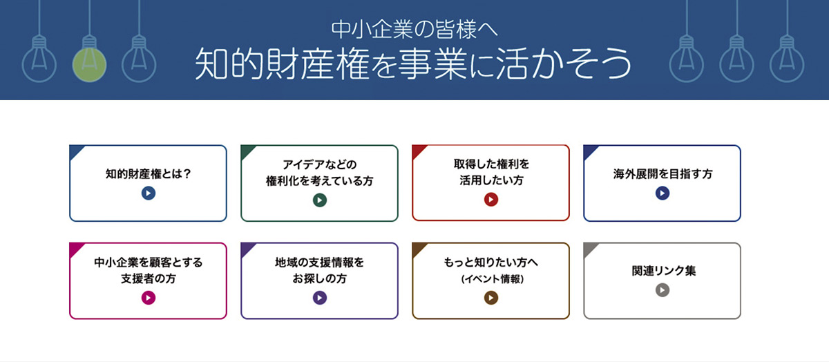 知的財産権を事業に活かそうWEBページのキャプチャー画像