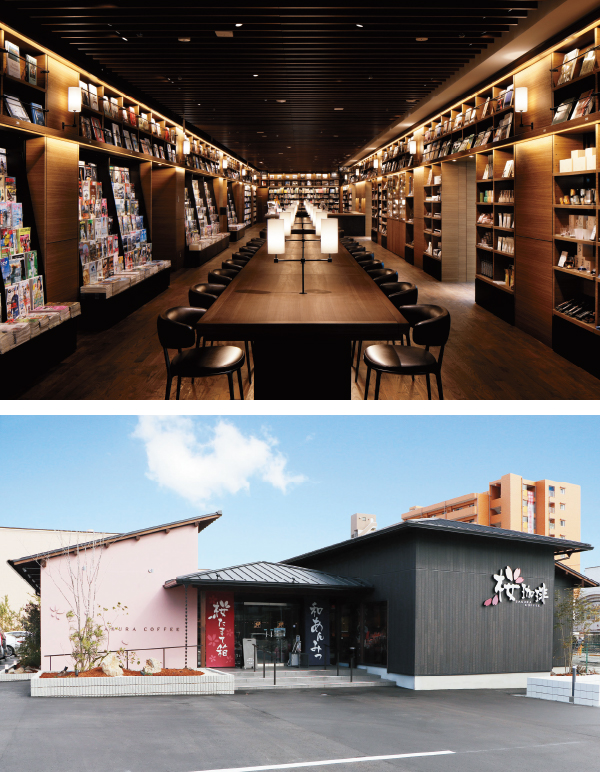 （上）カルチュア・コンビニエンス・クラブ株式会社の羽田空港 蔦屋書店（下）株式会社桜珈琲の松原店