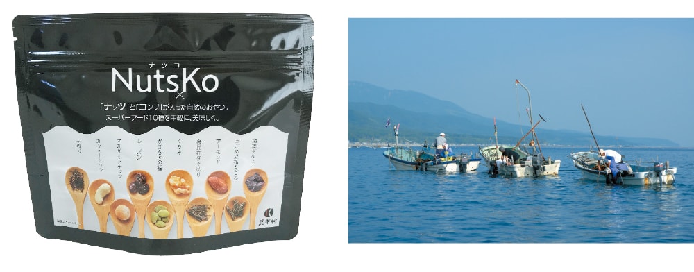 （左）商品写真　（右）昆布漁の様子