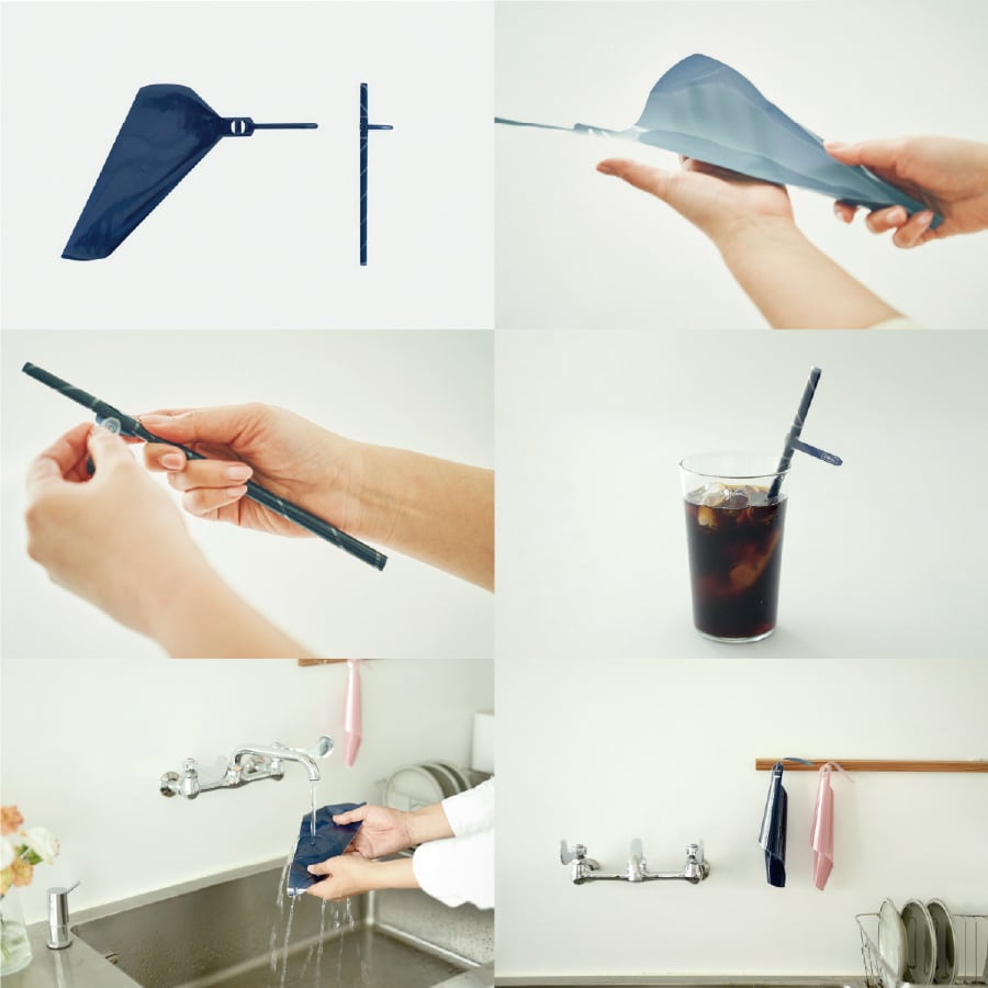 五角形のシートを手で巻いてストローにする