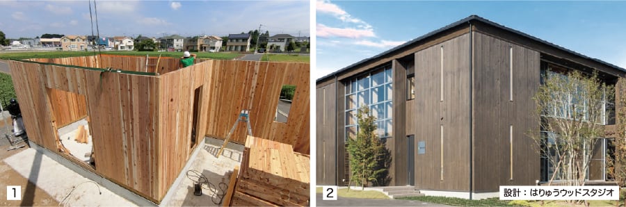 タテログの施工風景、タテログ採用の建物