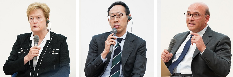 （写真）（左）ヨーゲンセン事務局次長（WIPO）、（中）若代副理事長（JIPA）、（右）アナスタシ氏（AIPLA）