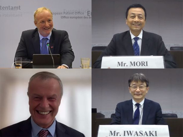 （画像）カンピーノス長官（EPO）との会談 （左上：カンピーノス長官、左下：エルンスト副長官）