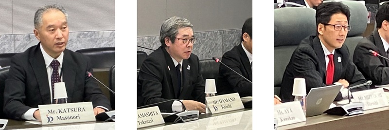 Photo - Left：Mr. KATSURA, JPO Deputy Commissioner
Center：Mr. HAMANO, JPO Commissioner
Right：Mr. YAMASHITA, JPO Director-General, Trademark and Customer Relations Department