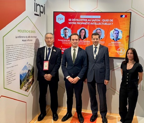 Participation in the Seminar Organized by INPI.Fr at Viva Technology 2024
Mr. KATSURA, Deputy Commissioner, JPO; Mr. Raphael KELLER, Minister-counsellor for Economic Affairs, the Embassy of France in Japan; Mr. Francois-Xavier DE BEAUFORT, Director of Economic Action, INPI.Fr; Ms. Amandine MONTREDON, Intellectual Property Counselor, the Embassy of France in Japan (from left)
