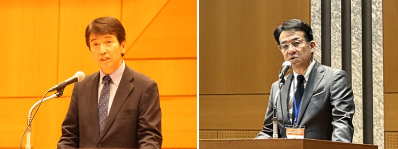 (写真1)(左)河西長官による冒頭挨拶、(右)講演(野仲審判部長)