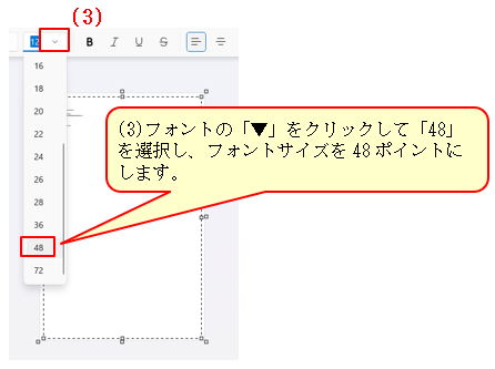 図：文字データの貼り付け及びフォントサイズの調整