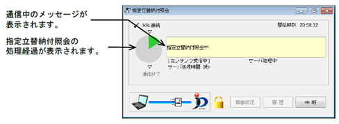 インターネット出願ソフト画面　特許庁との通信が始まります。