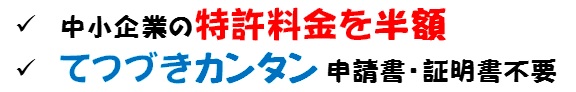 中小企業の特許料金を半額。手続き簡単、申請書・証明書不要。