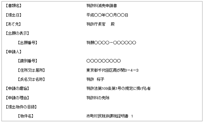 特許料減免申請書