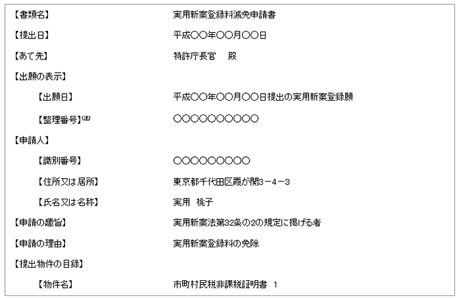 実用新案登録料減免申請書
