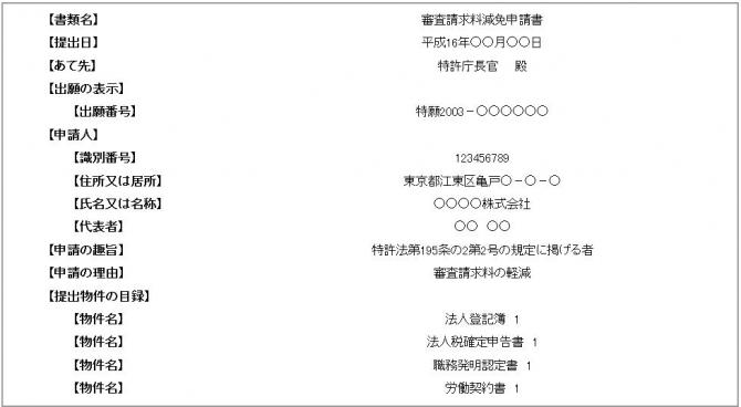 審査請求料減免申請書