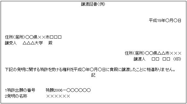 譲渡証書記載例
