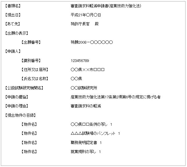 審査請求料軽減申請書