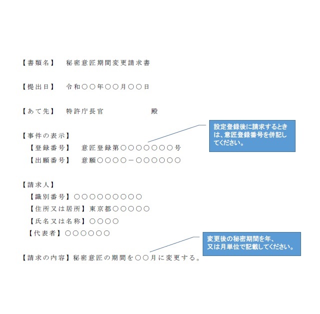（図）秘密意匠期間変更請求書