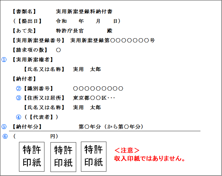（図）［様式の記載例］2. 実用新案（年金）