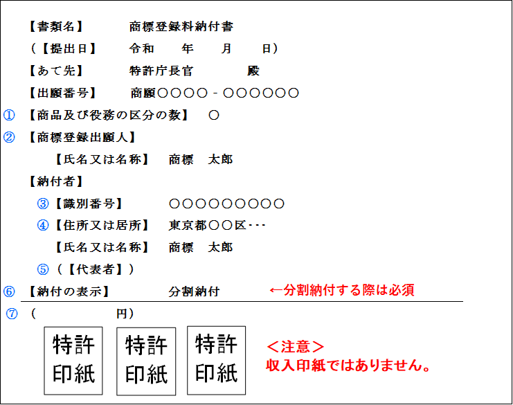 （図）［様式の記載例］4. 商標（設定・分割納付前期）