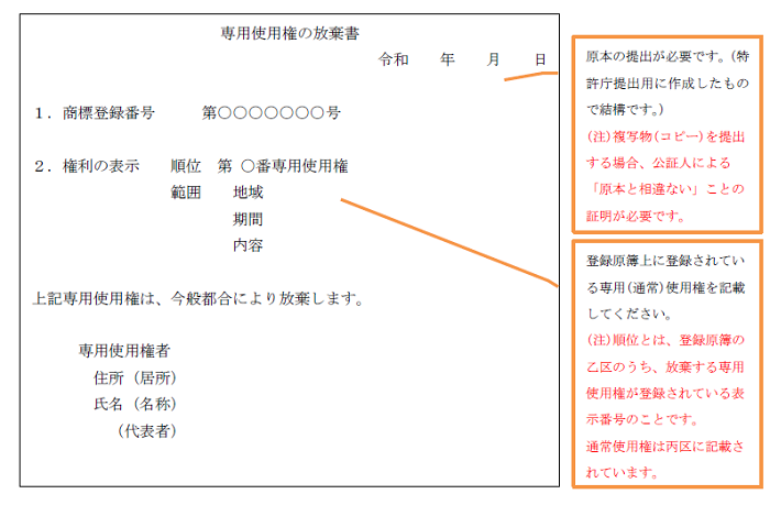 （図）専用使用権放棄書記載例