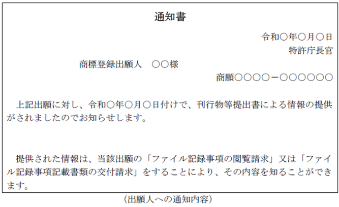 出願人への通知内容